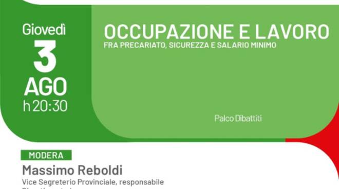 Giovedì alla Festa dell’Unità si parla di occupazione e lavoro