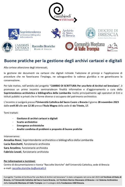 Brescia Buone pratiche per la gestione degli archivi cartacei e