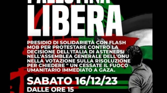 Volantino manifestazione presidio Prefettura piazza del Duomo Palestina