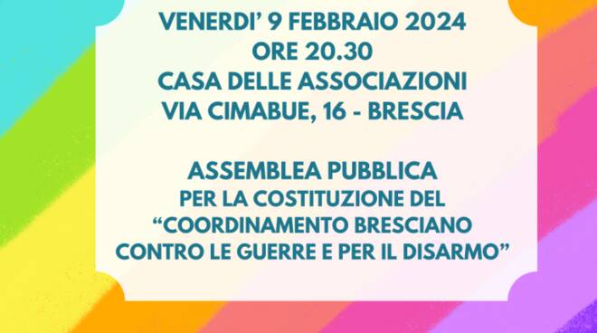 locandina assemblea Coordinamento bresciano contro le guerre e per il disarmo